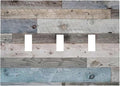 Vintage Kitchen Blue/Grey Wood Wooden 3 Gang Outlet Light Switch Triple Toggle Wall Plate Cover Cabin Barn Door Rustic Country Three Device Decorative Jumbo Size Decorator Receptacle Face Wallplate