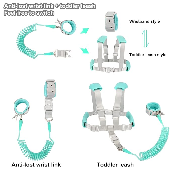 Blisstime 2 in 1 Toddler Leash -Anti Lost Wrist Link for Toddlers -Toddler Harness,Baby Leash,Leash for Toddlers,Wrist Leashes,Child Leashes for Toddlers,Not Easy to Open Without Key
