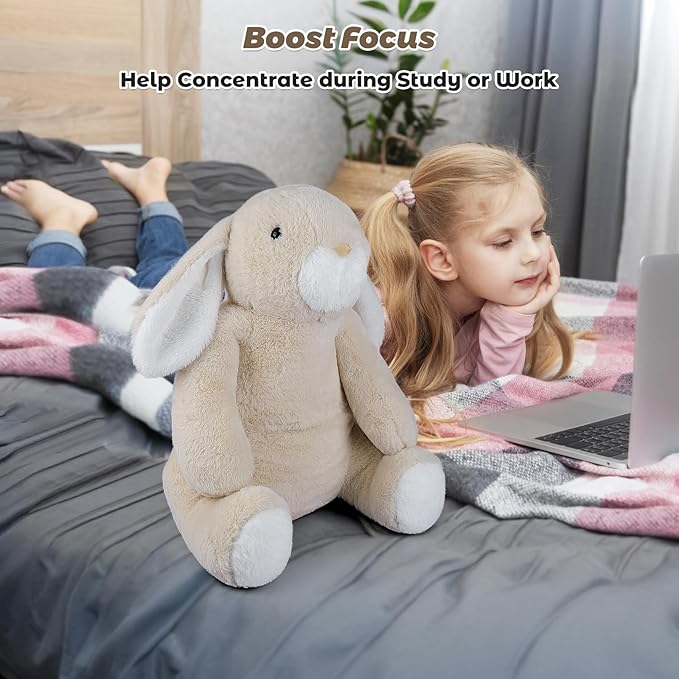 17" & 4.5lbs Rabbit Stuffed Animal, Weighted Stuffed Animals with Removable Ceramsite Bag, Cuddly & Soft Weighted Rabbit Plush for Adults & Kids, Rabbit Stuffed Gifts for Christmas & Valentine’s Day