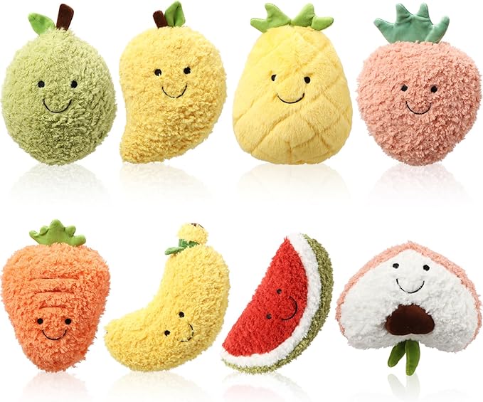 Simgoing 8 Pcs Cute Fruit Plush Pillow Stuffed Fruit Toy 8 Inch Avocado Banana Watermelon Peach Strawberry Mango Carrot Pineapple Plush Toy Kawaii Hugging Plushies for Boys Girls Party Favors