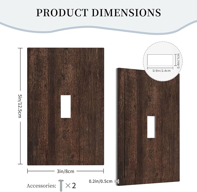 Decorative Switch Cover Plate with Rustic Dark Wood Grain & Vintage Style Design Single Gang Toggle Switch Plate Light Switch Covers Artistic Faceplate for Kitchen/Living Room