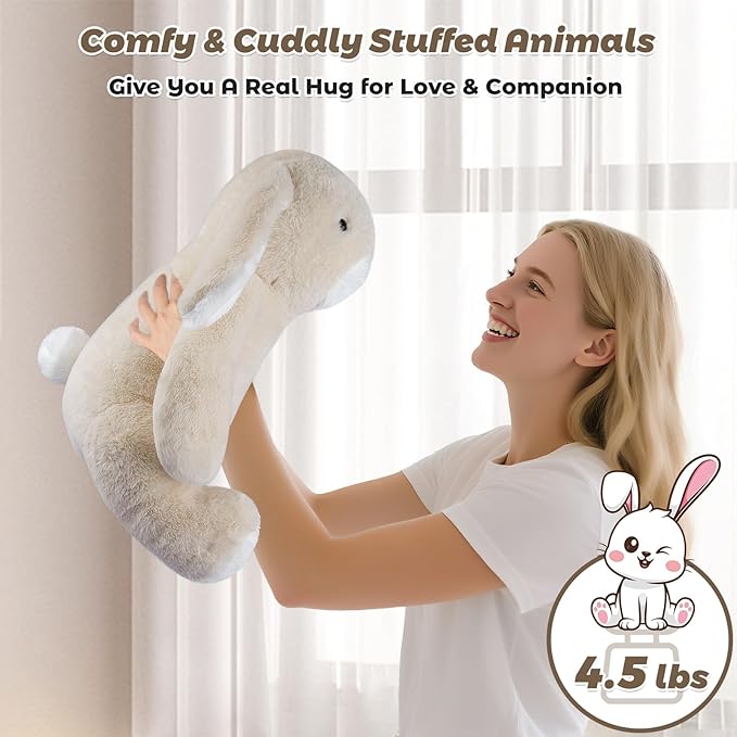 17" & 4.5lbs Rabbit Stuffed Animal, Weighted Stuffed Animals with Removable Ceramsite Bag, Cuddly & Soft Weighted Rabbit Plush for Adults & Kids, Rabbit Stuffed Gifts for Christmas & Valentine’s Day