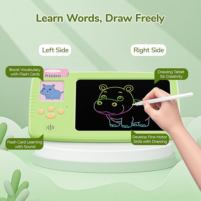 Talking Flash Cards for Toddlers: 2-in-1 LCD Writing Tablet with 510 Sight Words, Montessori Language Learning, Autism & Speech Therapy Toys for Children Ages 1-6, Green