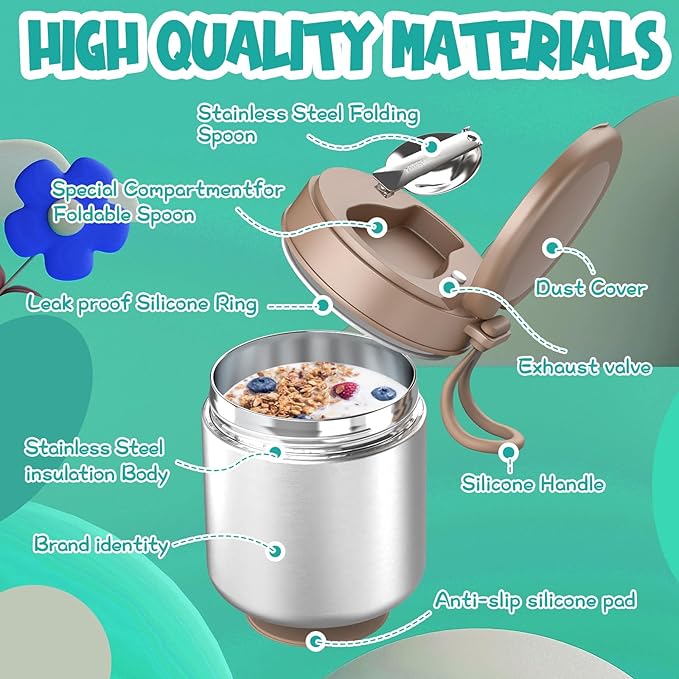 Thermo for Hot Food Kids - 15.2oz, Leak Proof Insulated Food Jar, Soup Thermo, Insulated Lunch Containers, Termos Para Comida Caliente, Wide Mouth Lunch Box with Folding Spoon and Handle