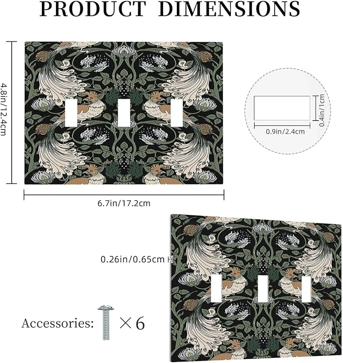 Decorative Switch Plates William Morris Vintage Floral Plants And Birds 3 Gang Wall Plate Faceplate Triple Toggle Light Switch Cover Electrical Wall Panels for Bedroom Home Decor
