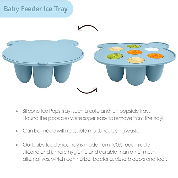 BIGSPINACH Baby Food Feeder Pacifier with Breast Milk Popsicle Teether-Silicone Forage Feeder for Babies-Breastmilk Storage Container and Freezer Tray-Teething Popsicle Molds for Soothing Relief