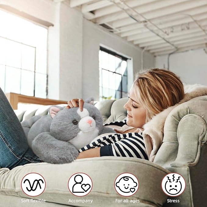 Niuniu Daddy Weighted Stuffed Animals for Anxiety, 3.3lbs Weighted Cat Plushies Toy for Adults Kids, 20‘ Large Grey Stuffed Cat Plush Pillow as Gift for Valentine Birthday Include Bag, Stickers, Card