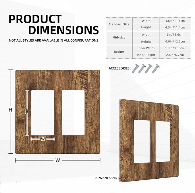 Outlet Covers Rustic Wood Grain Country Vintage Wooden Board 2 Gang Double Rocker Light Switch Cover Plate Decorative Wall Plate GFCI Socket Cover Electrical Switch Plate Covers for Farmhouse Home