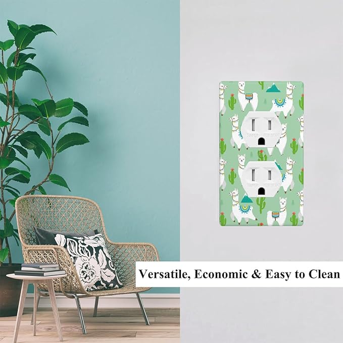 Cute Llama Cartoon Wall Plate Cover Alpaca Animal Boy Girl Nursery Outlet Covers 1-Gang Switch Plug Duplex Cover Home Bedroom Bathroom Kitchen