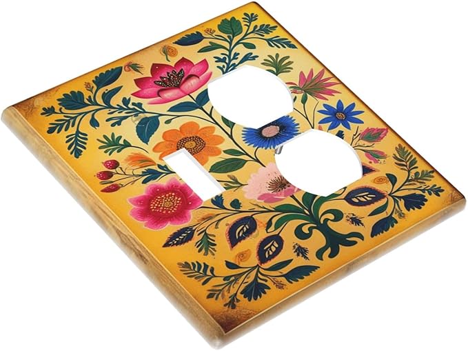 Decorative Art Light Switch Covers BlackCat&Flowers 2 Gang Single Toggle Duplex Combination Electrical Faceplate Switchplate Wall Plate for Home Decor