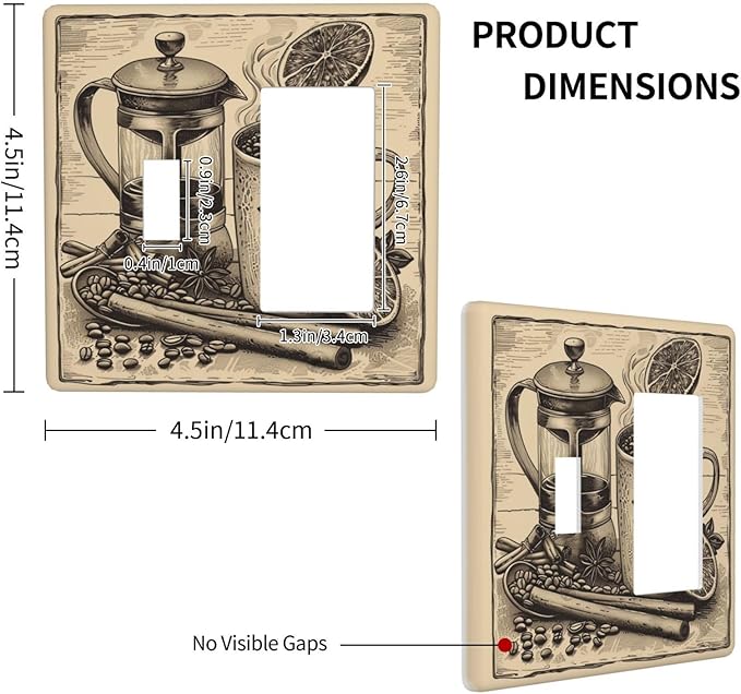 Light Switch Cover Plate Beige Vintage Rustic Coffee Beans Spice 2 Gang Combo Wall Plates Toggle Rocker Decorative Switch Plates and Outlet Covers for Kitchen Coffee Bar Decor