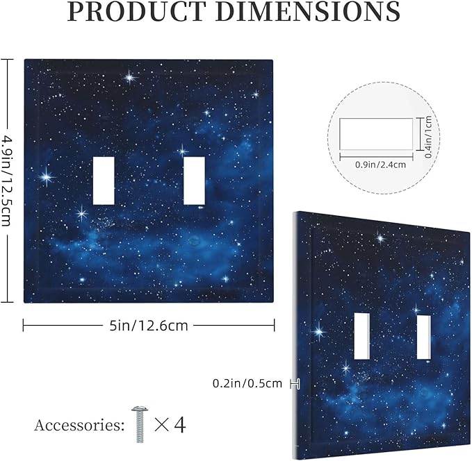 Light Switch Cover Plate Galaxy Starry Sky Universe Sparkle Stars 2 Gang Double Switch Plate Covers Toggle Wallplate Decorative Outlet Covers Electrical Switchplate for Bathroom Bedroom Decor