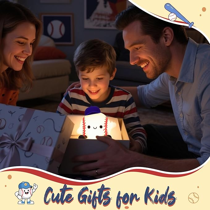 Attivolife Baseball Night Light, Baseball Gifts for Boys, Soft Silicone Nursery Bedroom Bedside Decor Dimmable Rechargeable LED Touch Lamp, Baby Kid Teen Sport Lover Athlete Christmas Birthday Gifts