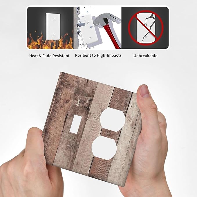 Wallplates Retro Wood Brown Farmhouse Barn Wooden 1 Toggle 1 Duplex Switch Plate Electrical GFCI Faceplate Decorative Light Switch Covers for Farmhouse Cabin Decor