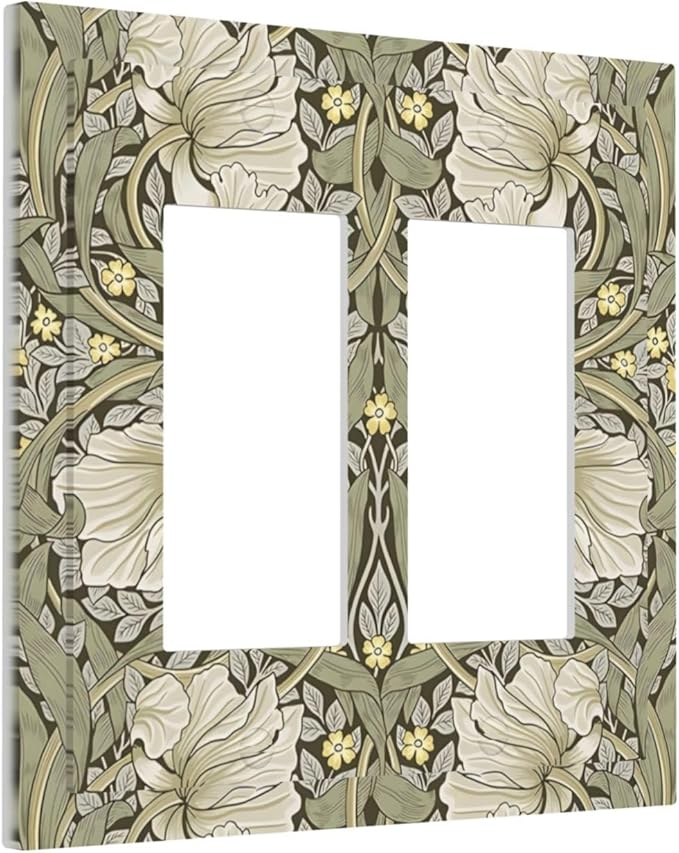 William Morris Pimpernel Flowers Plant Floral Decorative Outlet Covers 2 Gang Double GFCI Rocker Electrical Wall Panels Light Switch Cover Plate for Farmhouse Living Room Decor