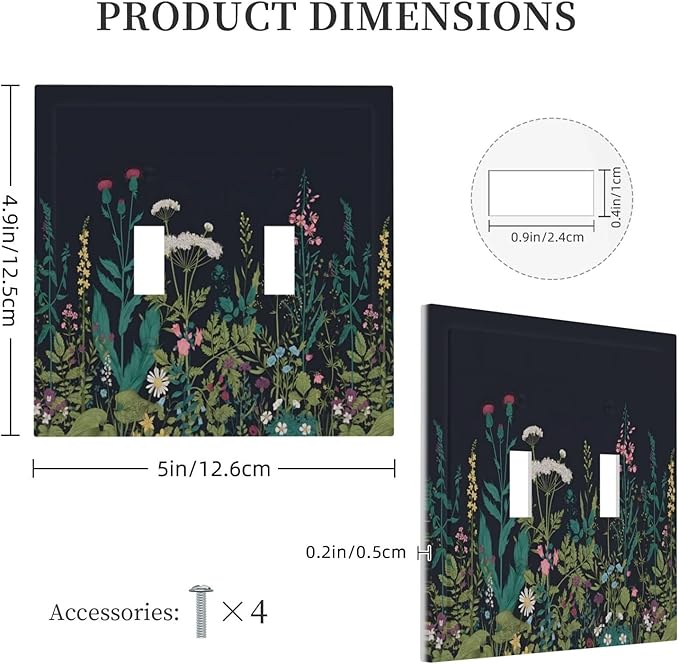 Boho Garden Flowers Weeds Floral Wildflowers Decorative Switch Plates 2 Gang Double Toggle Outlet Light Switch Cover Wall Plate Electrical Faceplate for Bedroom Living Room Decor