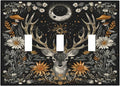 Light Switch Cover Plate Vintage Deer Flowers Moon Natural Plants Floral 3 Gang Triple Toggle Decorative Switch Plates Wall Plates Electrical Switchplate Faceplate for Bathroom Bedroom Decor