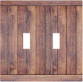 Decorative Switch Plate Cover with Wood Texture Rustic Vertical Planks Brown Design 2 Gang Wall Plate Unique Double Toggle Double Light Switch Covers Vintage Aesthetic Kitchen/Bedroom Decor