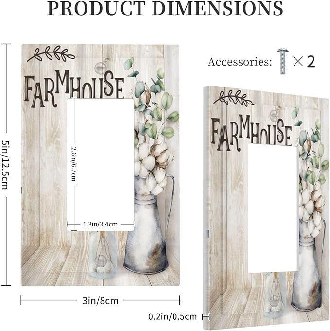 Decorative Switch Plate Covers Farmhouse Floral Cotton 1 Gang Single Decora GFCI Device Light Switch Cover Rustic Country Flower 1 Rocker Outlet Wall Plate Faceplate for Country Home Decor