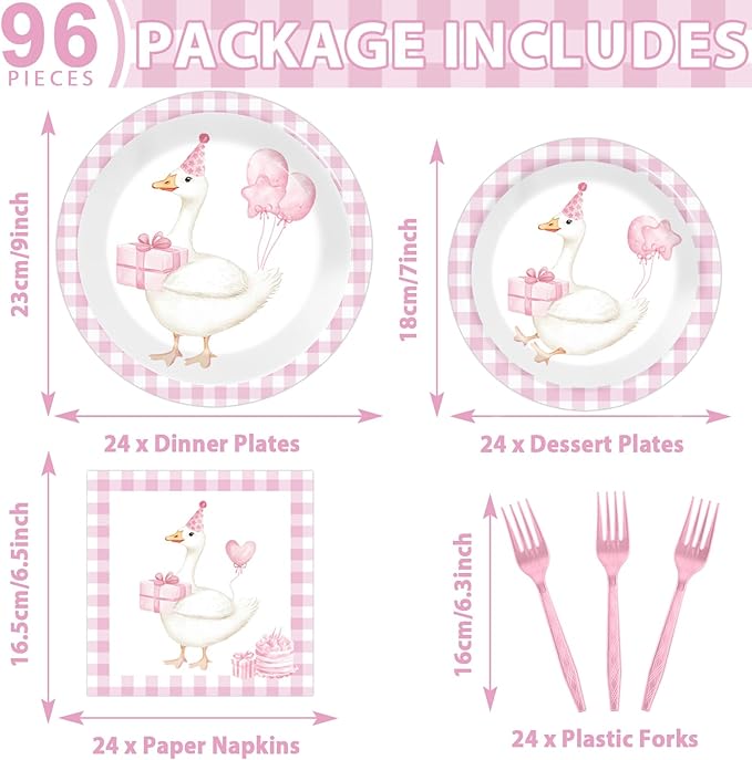 gisgfim 96Pcs One Silly Goose Plates and Napkins Party Supplies Silly Goose Tableware Set Pink 1st Birthday Party Paper Dinner Birthday Decorations Favors for 24 Guests