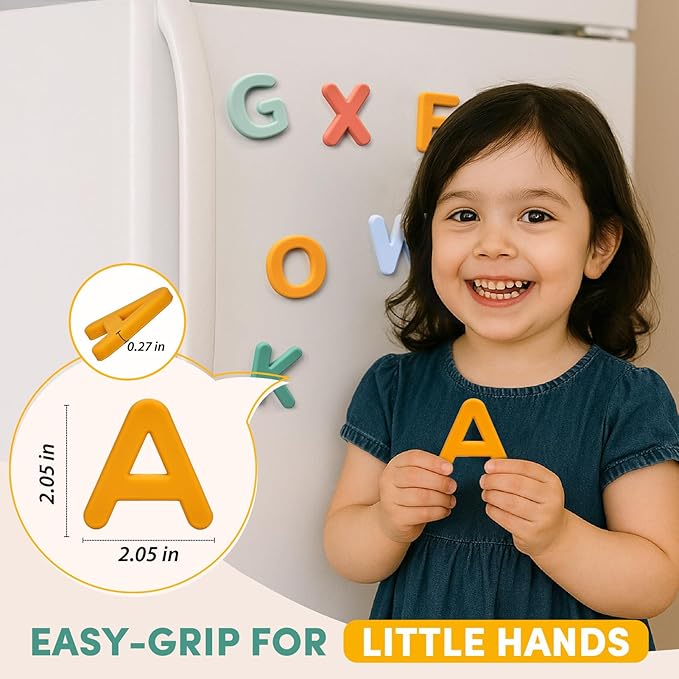 JoyCat Silicone Alphabet Magnetic Letters, 26 Uppercase ABC Fridge Magnets for Kids 3+, Preschool Learning Refrigerator Toy Set, Birthday Gifts for Boys & Girls (Subtle Color)