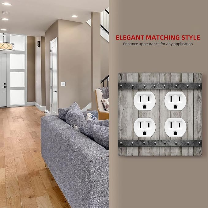 Decorative Outlet Covers Rustic Barn Door Vintage Farmhouse Country 2 Gang Double Duplex Light Switch Cover Wall Plates Electrical Socket Cover Art Faceplate for Bedroom Carbin Decor