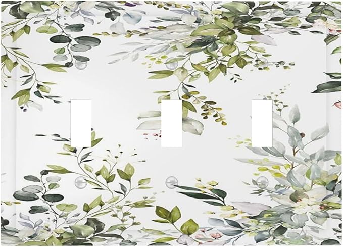 Eucalyptus Sage Green Leaf Plant Floral Decorative Switch Plates 3 Gang Wall Plate Triple Toggle Light Switch Cover Faceplate Electrical Wall Panels for Bedroom Living Room Decor