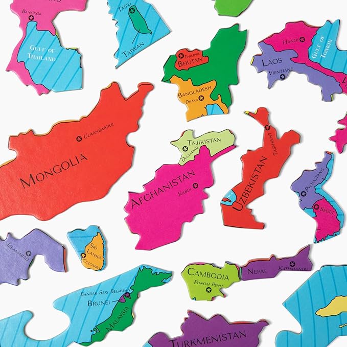 GeoToys GeoPuzzle, Asia Jigsaw Puzzles, 50 Pc Geography Game & Map Puzzle, Educational Games & Kids Learning Activities, Puzzle Gifts for Children Ages 6-9, Fun Learning Toys for Kids