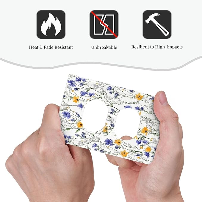 Outlet Covers Floral Colorful Green Leaf Wildflower 1 Gang Duplex Light Switch Cover Decorative Switch Plates Electrical Receptacle Faceplate Wall Plate For Bed Room Living Room Decor