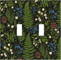 Mystical Forest Floor Double Toggle Switch Cover - 2-Gang Standard US Size Dark Botanical Fern & Berry Light Switch Covers, Cottagecore Woodland for Farmhouse Home Decor