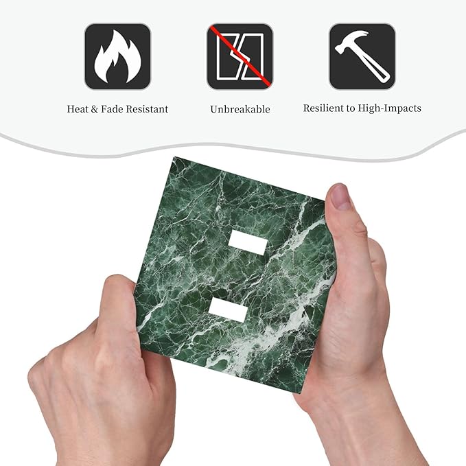 Decorative Switch Plates Forest Marble Dark Green With White Vein 2 Gang Double Toggle Outlet Light Switch Cover Wall Plate Electrical Faceplate For Bathroom Kitchen Decor