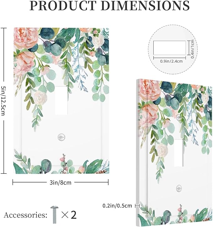 Green Eucalyptus Leaves Floral Watercolor Flower Decorative Light Switch Cover 1 Gang Single Toggle Device Electrical Faceplate Switchplates Decorator Outlet Wall Plate for Bed Room Living Room Decor