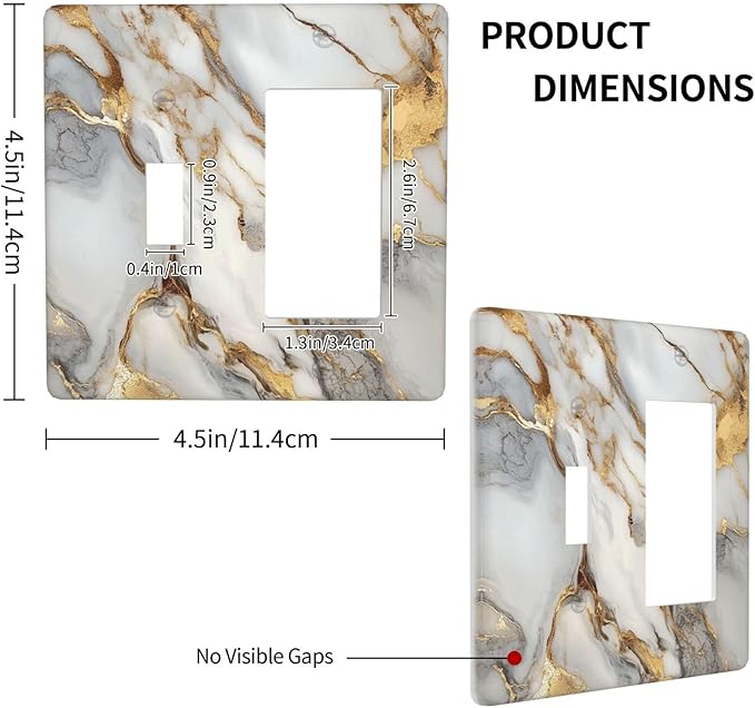 Light Switch Cover Plate White Gold Abstract Luxury Marble Patterns 2 Gang Toggle Rocker Combo Wall Plates Decorative Switch Plates and Outlet Covers Socket Cover for Bathroom Home Decor