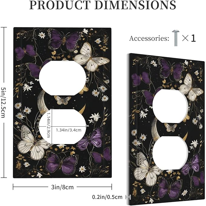 Outlet Covers Boho Crescent Moon Butterfly 1 Gang Duplex Light Switch Cover Plate Decorative Switch Plate Covers Electrical Socket Cover for Bedroom Home Decor