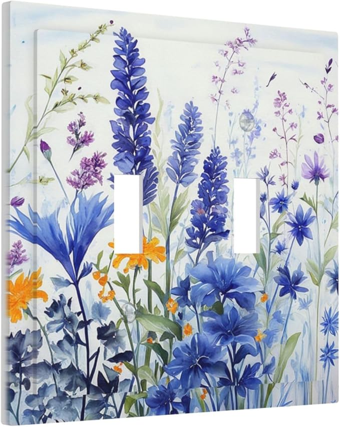 Light Switch Cover Plate Lavender Watercolor Wildflowers Colorful floral 2 Gang Double Toggle Decorative Switch Plates Wall Plates Electrical Faceplate for Bathroom Bedroom Decor