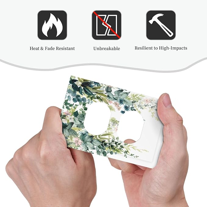 Colorful Plant Flower Sage Eucalyptus Leaves Outlet Covers 1 Gang Duplex Light Switch Cover Decorative Switch Plates Electrical Receptacle Faceplate Wall Plate for Bedroom Living Room Decor