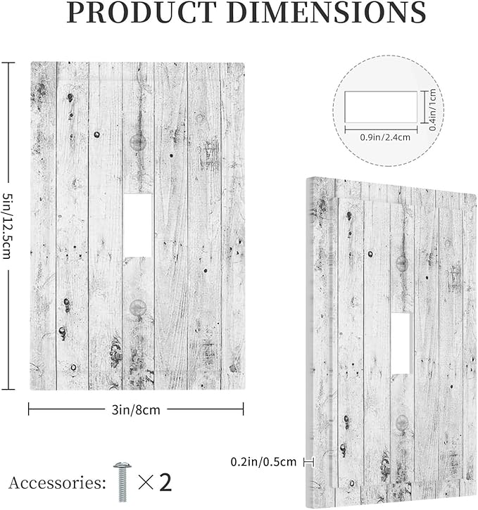 Decorative Light Switch Cover Rustic White Grey Wood Grain 1 Gang Single Toggle Decorator Outlet Wall Plate Device Electrical Faceplate Switchplates for Farmhouse Home Decor