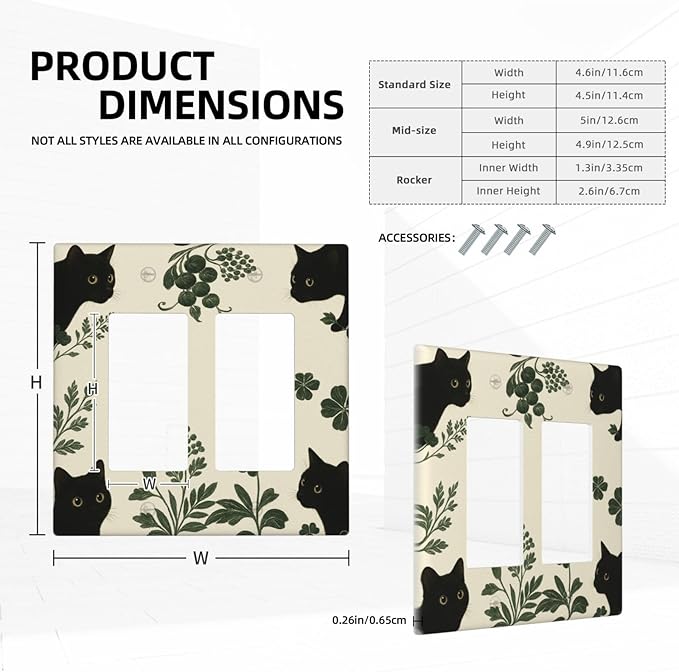 Decorative Outlet Covers Funny Black Cat Green Leaf 2 Gang Light Switch Cover Plate Double Rocker Wall Plates for Electrical Outlets Switch Plate Covers for Bedroom Home Decor