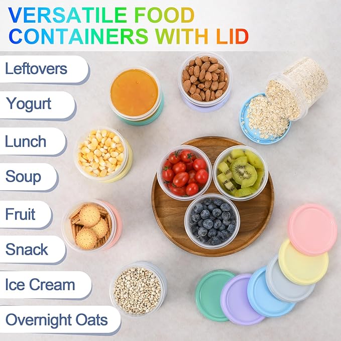 Yomarket 12pcs 10 oz Plastic Containers with Screw Lids, Reusable Clear Food Storage Containers with Pen and Brush for Snack Salad Fruit, Leakproof Small Freezer Container, Microwave & Dishwasher Safe