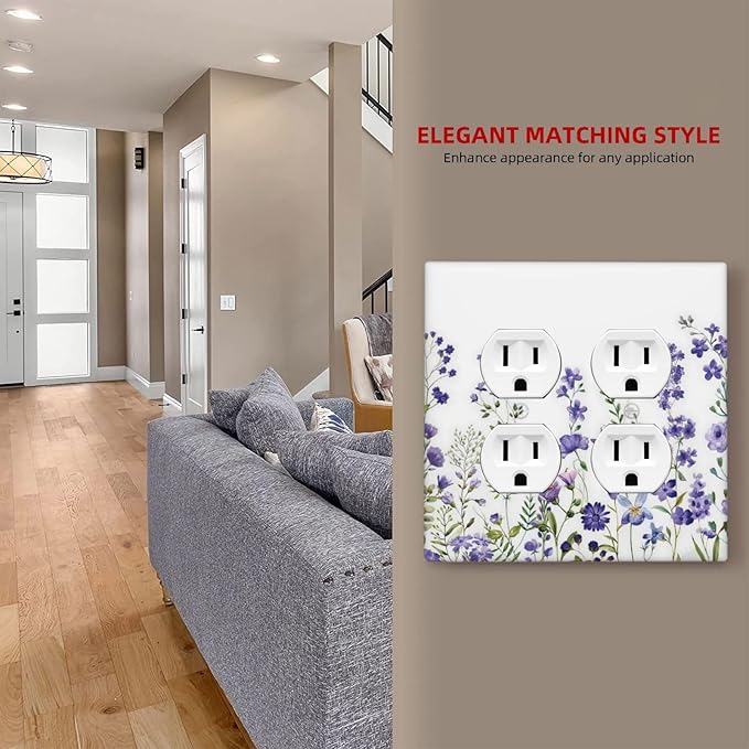 Lavender Wildflowers Purple Flowers Plant Floral Outlet Covers 2 Gang Double Duplex Decorative Light Switch Covers Electrical Wallplates Socket Faceplate for Bedroom Living Room Decor