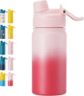 12 oz Kids Water Bottle, 2-in-1 Stainless Steel Vacuum Insulated Water Bottle for Toddler, Leak Proof Spout & Straw, Double Wall Thermal Flask for Boys&Girls, School, Outdoor, Travel (Gradient Red)
