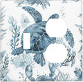 Blue Sea Turtle Coastal Coral Beach Crab Seaweed Wallplates 1 Toggle 1 Duplex Switch Plate Electrical GFCI Faceplate Decorative Light Switch Covers for Kids Room Bathroom Decor