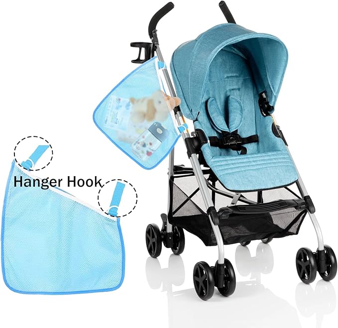 2 Pack Side Sling Cargo Stroller Net, Universal Stroller Organizer Bag, Non-Slip and Adjustable Straps Storage Mesh Cargo Net for Stroller Storage (Blue)
