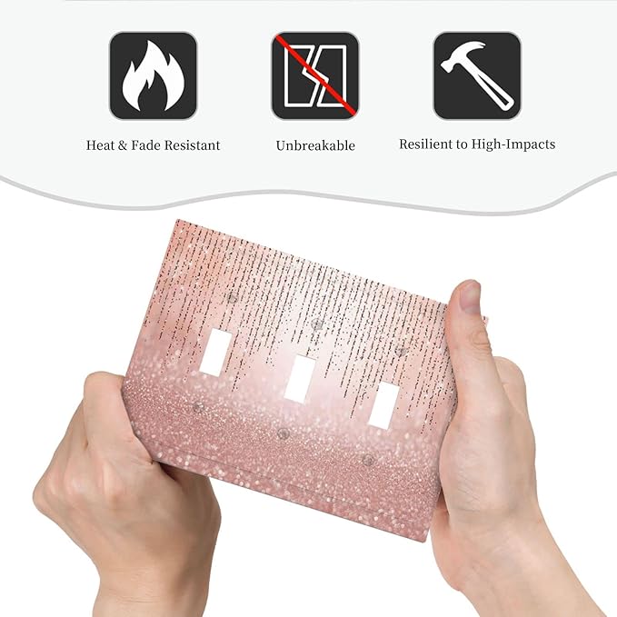 Pink Glittery Bling 3 Gang Triple Toggle Light Switch Wall Plate Cover Decorative Electrical Faceplate for Rustic Barn Door Home Living Room Decorate 6.7" x 4.8