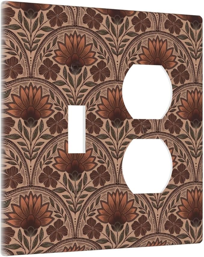 Earth Tone Floral Rustic Damask Boho Flower Wallplates 1 Toggle 1 Duplex Switch Plate Electrical GFCI Faceplate Decorative Light Switch Covers for Farmhouse Home Decor