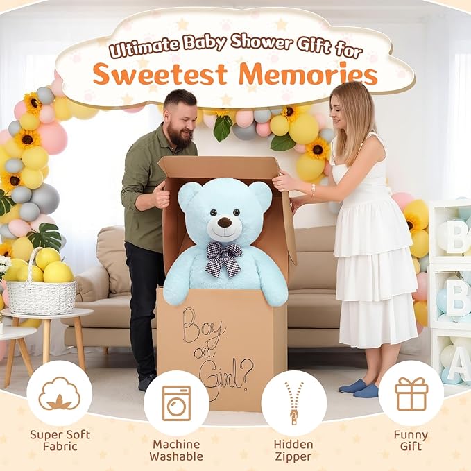 MorisMos Giant Teddy Bear 4 Feet, 47inch Big Teddy Bear Stuffed Animal Plush for Girlfriend, Boyfriend, Light Blue