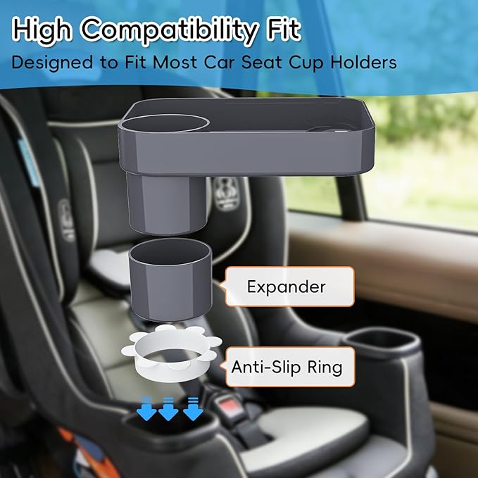 Kids Car Seat Tray, Travel Tray with Cup Holder for Toddler Baby, Kids Car Seat Food Snack Organizer for Road Trip, Stroller Snack Organizer Travel Must Haves Toddler Must Haves (Dark Gray, 1PCS)