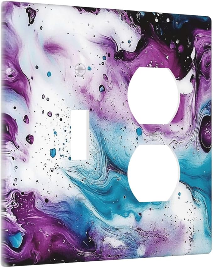 Wallplates Purple Blue Swirl Marble Tiles 1 Toggle 1 Duplex Switch Plate Electrical Gfci Faceplate Decorative Light Switch Covers For Bed Room Living Room Decor