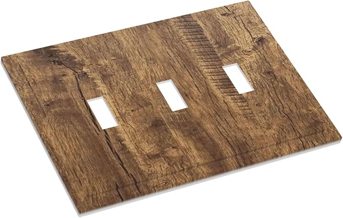 Rustic Brown Wood Distressed Wood Print Decorative Switch Plates 3 Gang Wall Plate Triple Toggle Light Switch Cover Faceplate Electrical Wall Panels for Farmhouse Home Decor