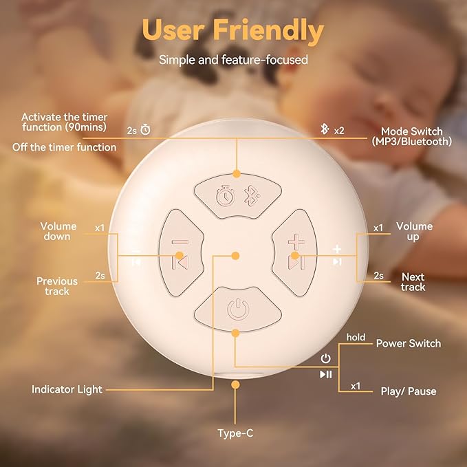 Portable Sound Machine for Baby | White Noise | 12 Soothing Sounds | Noise Canceling for Travel, Office, Nursery | Baby Shower | Registry Gift | Sleep Soother for Babies Kids Adults | Putty